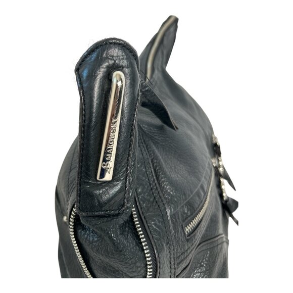 B Makowsky Black Leather Shoulder Bag with Tiger Print Inside Lining - Picture 4 of 10
